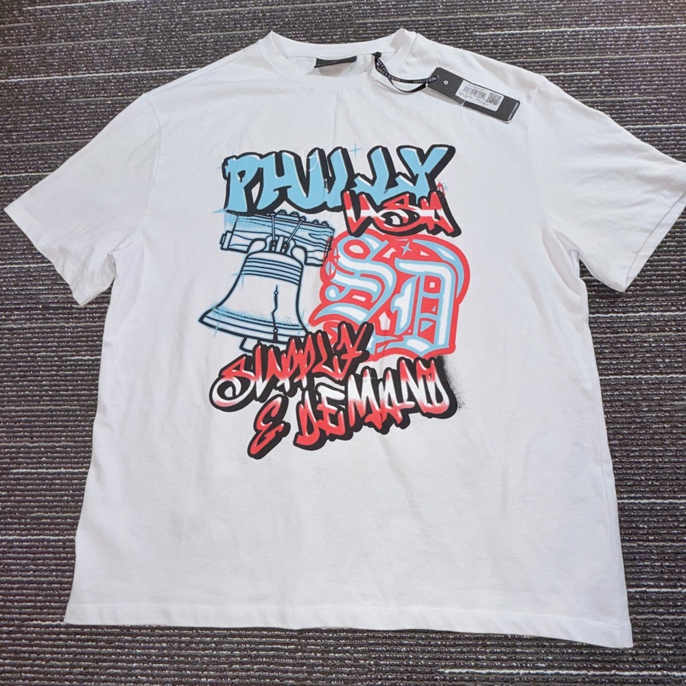 Supply & Demand Philly T-Shirt Mens XL White NEW Graffiti Liberty Bell